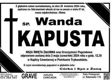 Śp. Wanda Kapusta</br> <span>2 maja 2024 r.