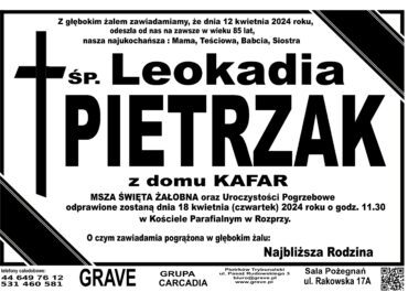 Śp. Leokadia Pietrzak</br> <span>18 kwietnia 2024 r.