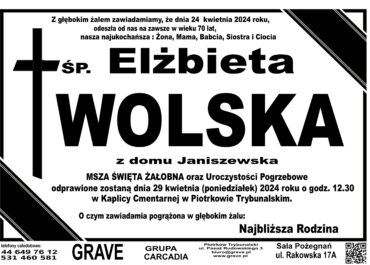 Śp. Elżbieta Wolska</br> <span>29 kwietnia 2024 r.