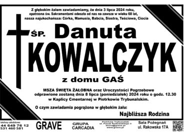 Śp. Danuta Kowalczyk</br> <span>8 lipiec 2024 r.