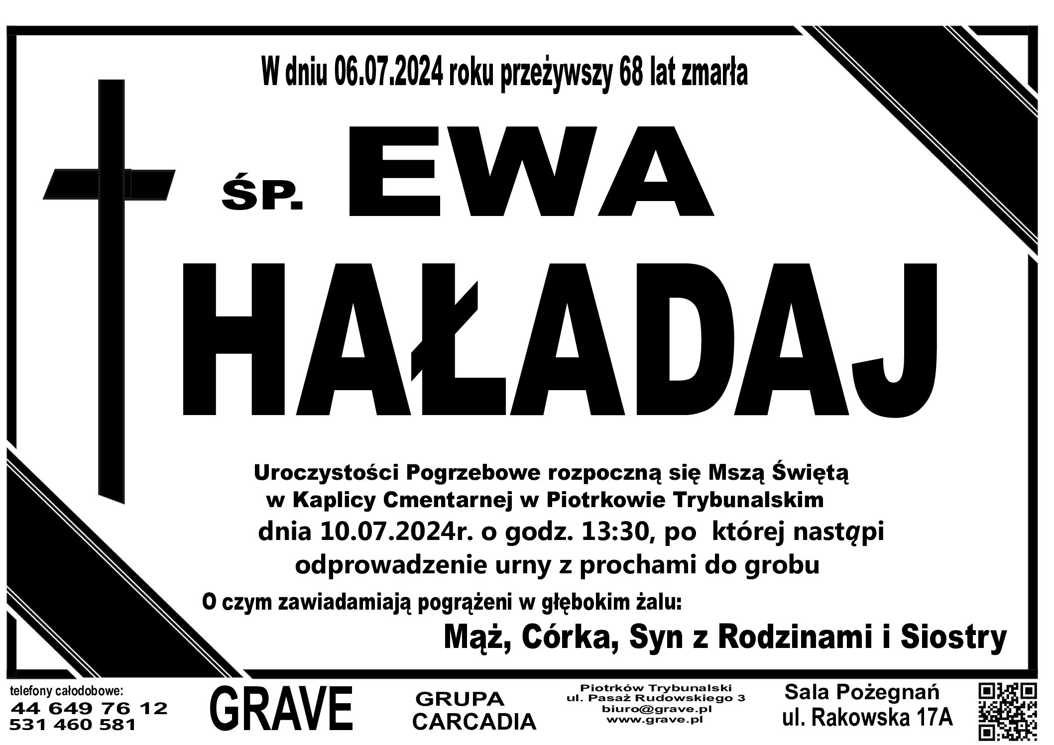 Śp. Ewa Haładaj</br> <span>10 lipiec 2024 r.