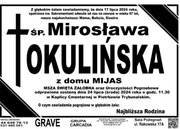 Śp. Mirosława Okulińska</br> <span>24 lipiec 2024 r.
