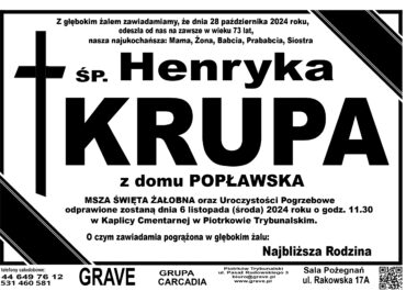 Śp. Henryka Krupa</br> <span>6 listopada 2024 r.