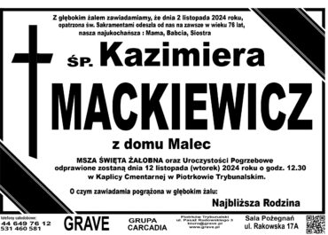 Śp. Kazimiera Mackiewicz</br> <span>12 listopada 2024 r.