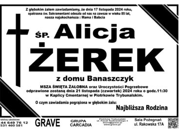 Śp. Alicja Żerek</br> <span>21 listopada 2024 r.