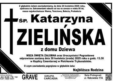Śp. Katarzyna Zielińska</br> <span> 30 kwietnia 2025