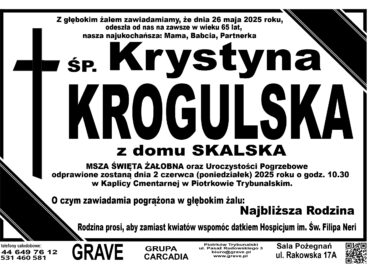 ŚP. Krystyna Krogulska</br> <span>2 czerwiec 2025