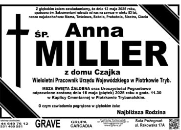 Śp. Anna Miller</br> <span>16 maj 2025