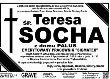 ŚP. Teresa Socha</br> <span>1 lipiec 2025