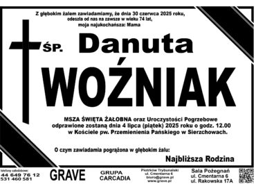 Śp. Danuta Woźniak</br> <span>4 lipiec 2025