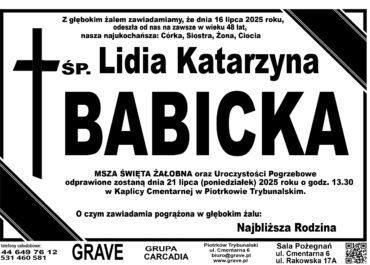 ŚP. Lidia Katarzyna Babicka</br> <span>21 lipiec 2025r.