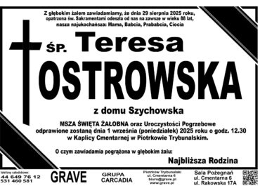 ŚP. Teresa Ostrowska</br> <span>1 września 2025r.