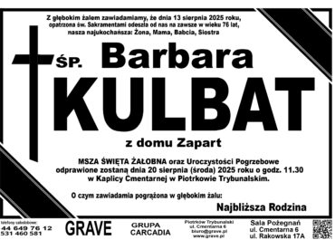 ŚP. Barbara Kulbat</br> <span>20 sierpień 2025r.