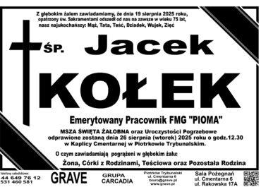 ŚP. Jacek Kołek</br> <span>26 sierpień 2025r.