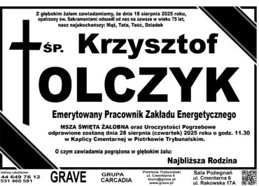 ŚP. Krzysztof Olczyk</br> <span>28 sierpień 2025r.