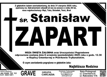 ŚP. Stanisław Zapart</br> <span>8 września 2025r.