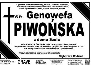 ŚP. Genowefa Piwońska</br> <span>12 września 2025r.