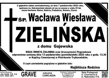 ŚP. Wacława Wiesława Zielińska </br> <span>13 październik 2025r.