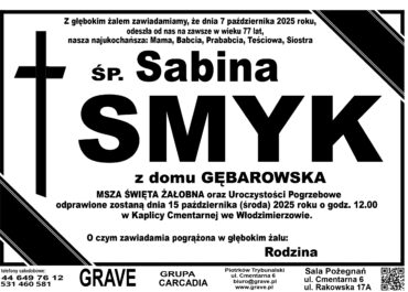 ŚP. Sabina Smyk </br> <span>15 październik 2025r.