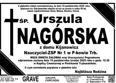ŚP. Urszula Nagórska </br> <span>15 październik 2025r.