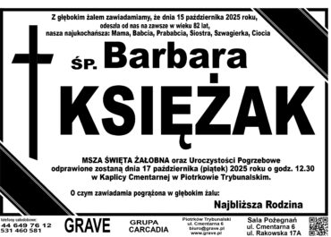 ŚP. Barbara Księżak </br> <span>17 październik 2025r.