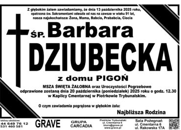 ŚP. Barbara Dziubecka </br> <span>20 październik 2025r.