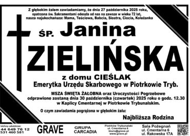 ŚP. Janina Zielińska </br> <span>30 październik 2025r.