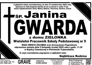 ŚP. Janina Gwarda </br> <span>5 listopad 2025r.