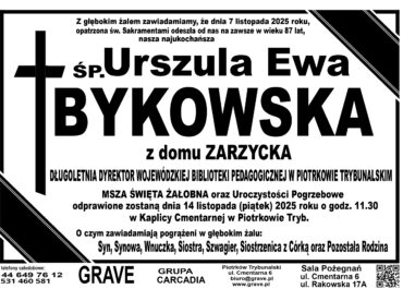 ŚP. Urszula Ewa Bykowska </br> <span>14 listopad 2025r.