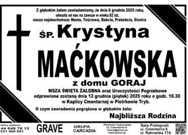 ŚP. Krystyna Maćkowska</br> <span>12 grudnia 2025r.