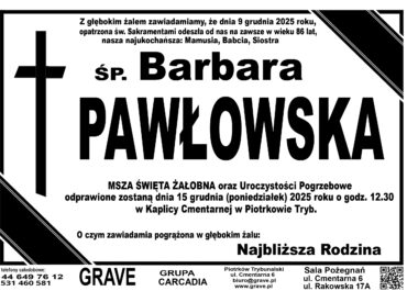 ŚP. Barbara Pawłowska</br> <span>15 grudnia 2025r.