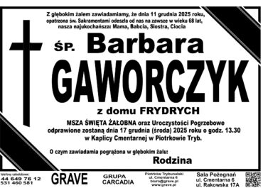ŚP. Barbara Gaworczyk</br> <span>17 grudnia 2025r.