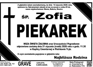 Ś.P. Zofia Piekarek<br> <span>21 stycznia 2026