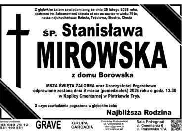 Ś.P. Stanisława Mirowska<br> <span>9 marzec 2026 r