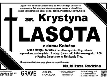 Ś.P. Krystyna Lasota<br> <span>19 luty 2026 r.