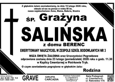 Ś.P. Grażyna Salińska<br> <span>23 luty 2026 r.