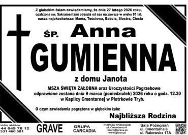Ś.P. Anna Gumienna<br> <span>9 marzec 2026 r