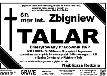 Ś.P. Zbigniew Talar<br> <span>20 marzec 2026 r.