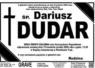 Ś.P. Dariusz Dudar<br> <span>15 kwietnia 2026 r.