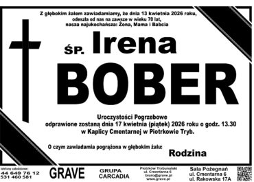 Ś.P. Irena Bober<br> <span>17 kwietnia 2026 r.