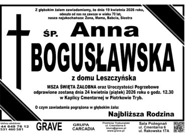 Ś.P. Anna Bogusławska<br> <span>24 kwietnia 2026 r.