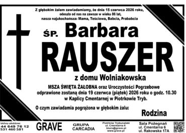 Śp. Barbara Rauszer<br> <span>19 czerwca 2026 r.