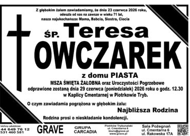 Śp. Teresa Owczarek<br> <span>29 czerwca 2026 r.