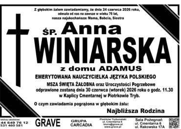 Śp. Anna Winiarska<br> <span>30 czerwca 2026 r.