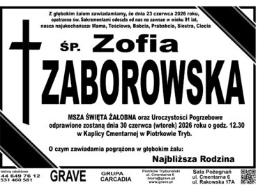 Śp. Zofia Zaborowska<br> <span>30 czerwca 2026 r.