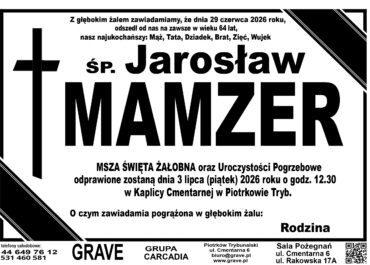 Śp. Jarosław Mamzer<br> <span>3 lipiec 2026 r.