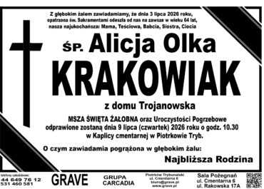 Śp. Alicja Olka Krakowiak<br> <span>9 lipiec 2026r.