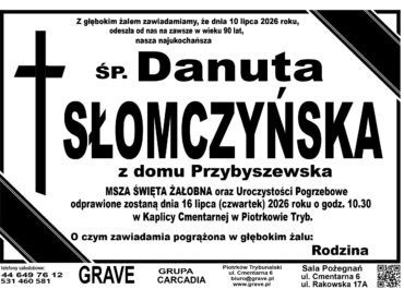 Śp. Danuta Słomczyńska<br> <span>16 lipiec 2026r.