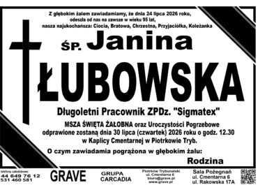 Śp. Janina Łubowska<br> <span>30 lipiec 2026r.