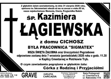 Śp. Kazimiera Łągiewska<br> <span>7 wrzesień 2026r.